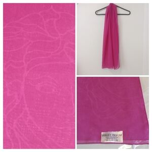 Versace Profumi | Vintage Pink Medusa Logo Chiffon Scarf 15” X 63” Polyester